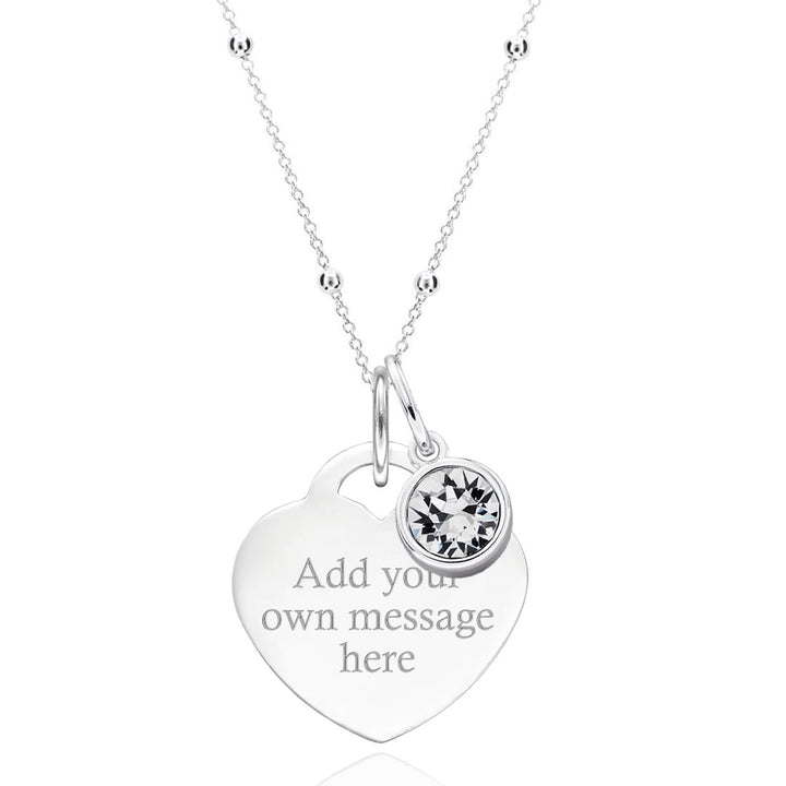 Silver Personalised Heart Birthstone Pendant (April)