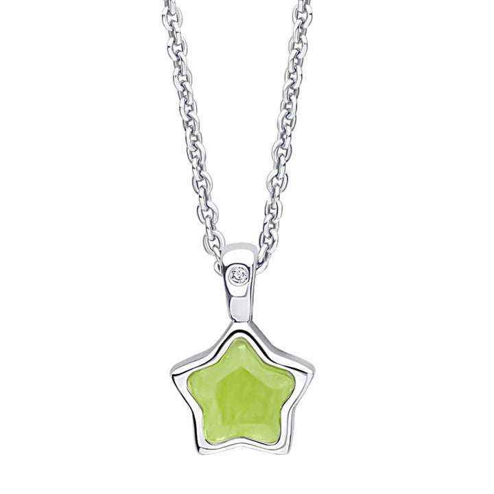 Children's Silver Diamond Star & Birthstone Pendant (August)