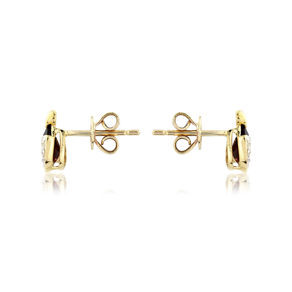 9ct Gold Garnet & Diamond Curve Stud Earrings