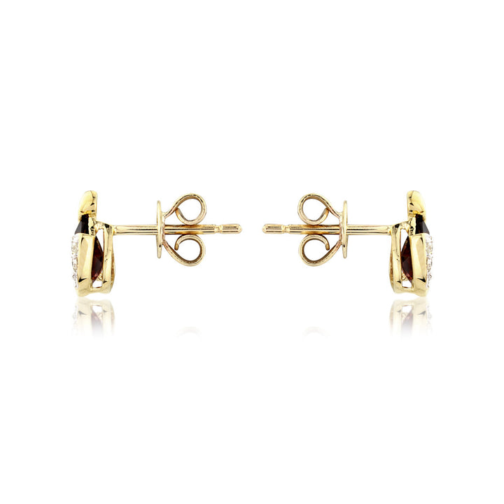 9ct Gold Garnet & Diamond Curve Stud Earrings