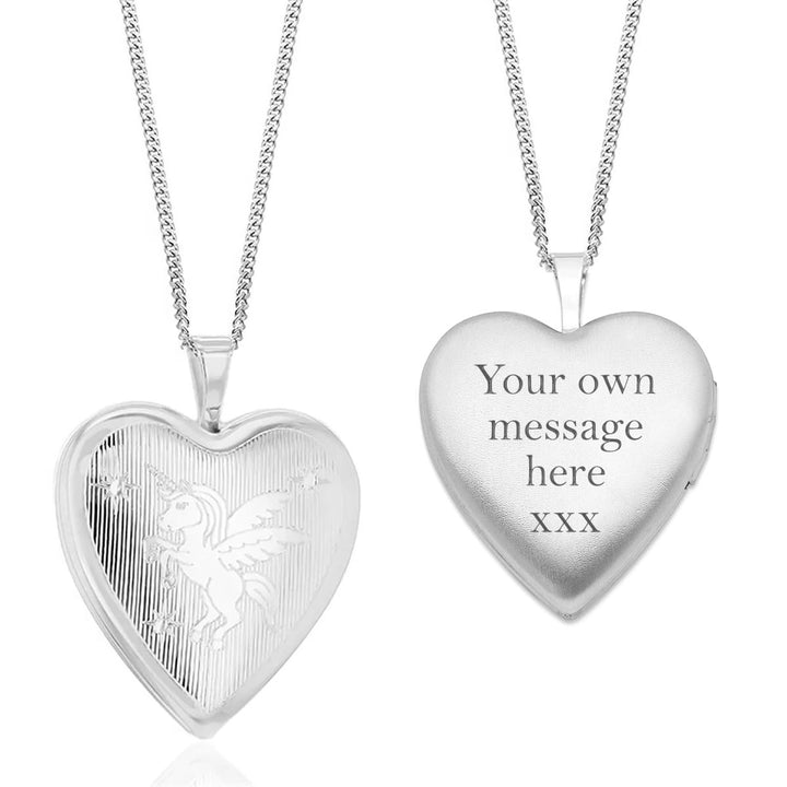 Children's Personalised Silver Unicorn Heart Locket