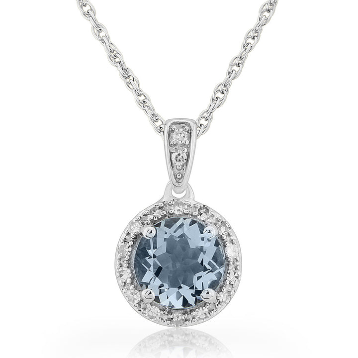 9ct White Gold Aquamarine &Diamond Halo Pendant