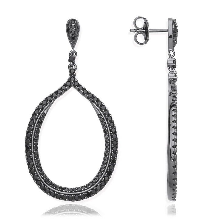 Sterling Silver Pave Black Cubic Zirconia Drop Earrings