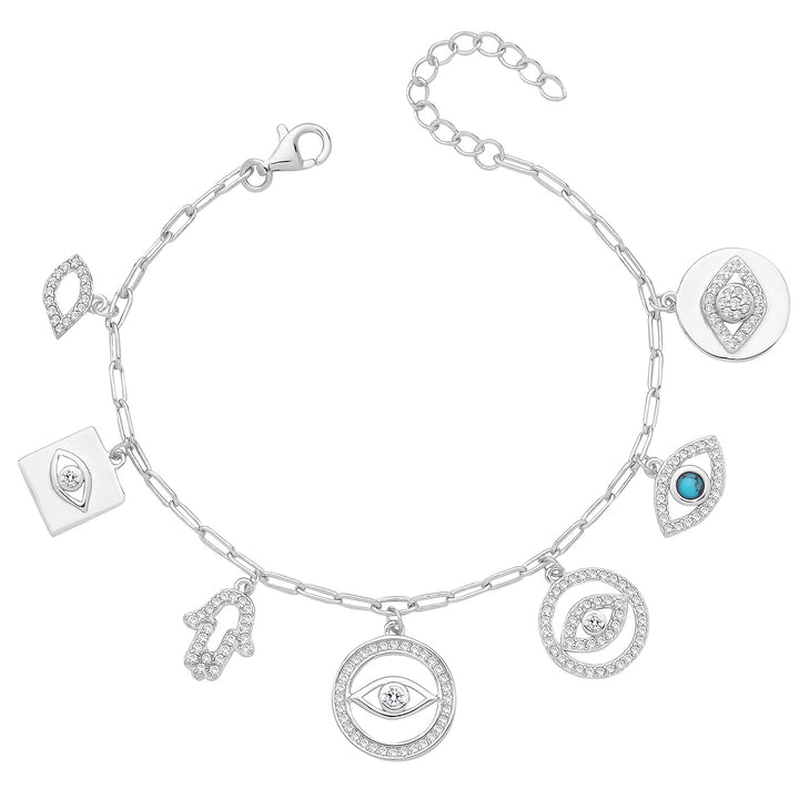 Sterling Silver Evil Eye Protection Charm Bracelet