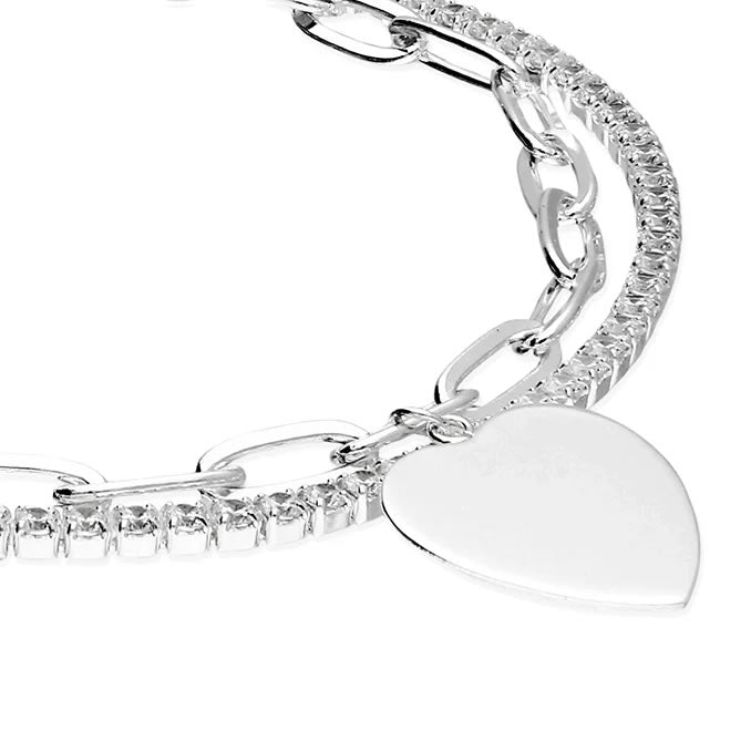 Silver Two Layer Heart Charm Bracelet