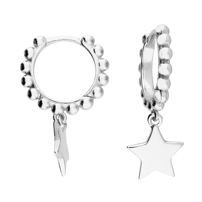 Sterling Silver Bead Hoop Star Charm Earrings