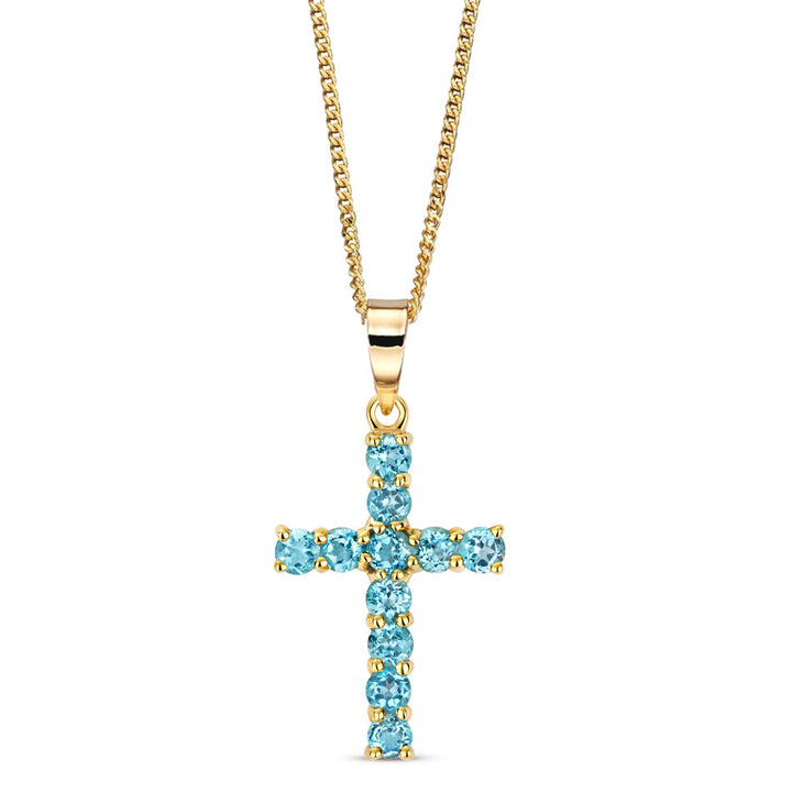 9ct Gold Blue Topaz Cross Pendant