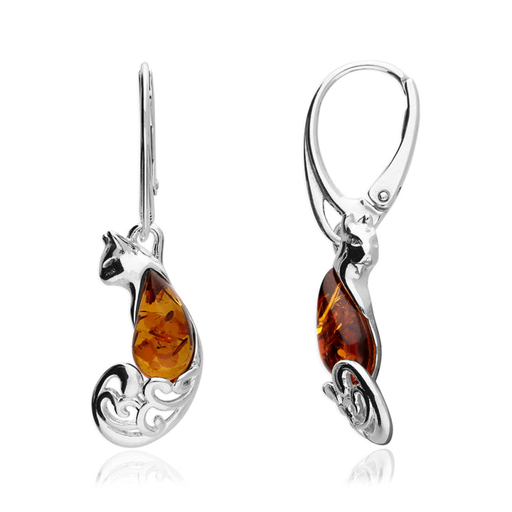 Sterling Silver Amber Cat Earrings