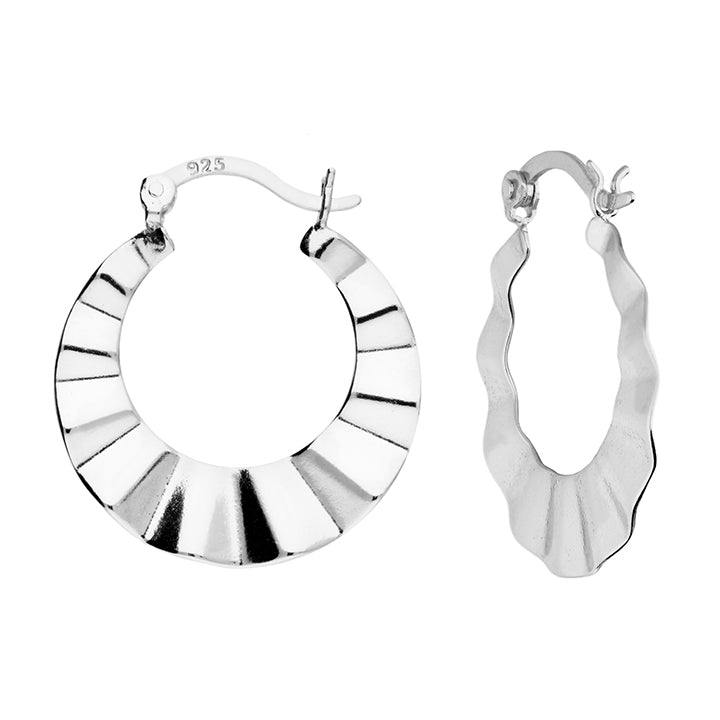 Sterling Silver Crimped Creole Earrings