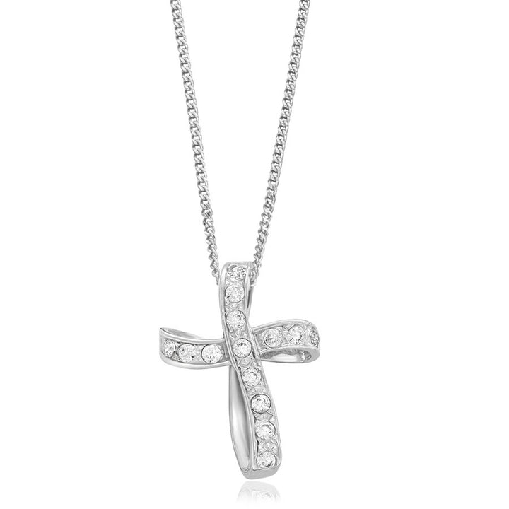 9ct White Gold Twist Cross Pendant