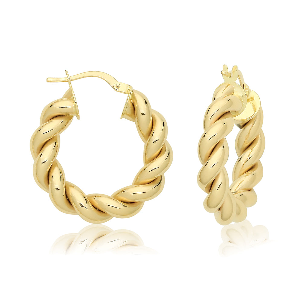 9ct Gold Chunky Rope Twist Hoop Earrings
