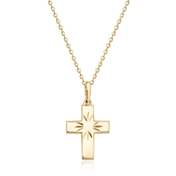 Children's 9ct Gold Diamond-Cut Cross Pendant
