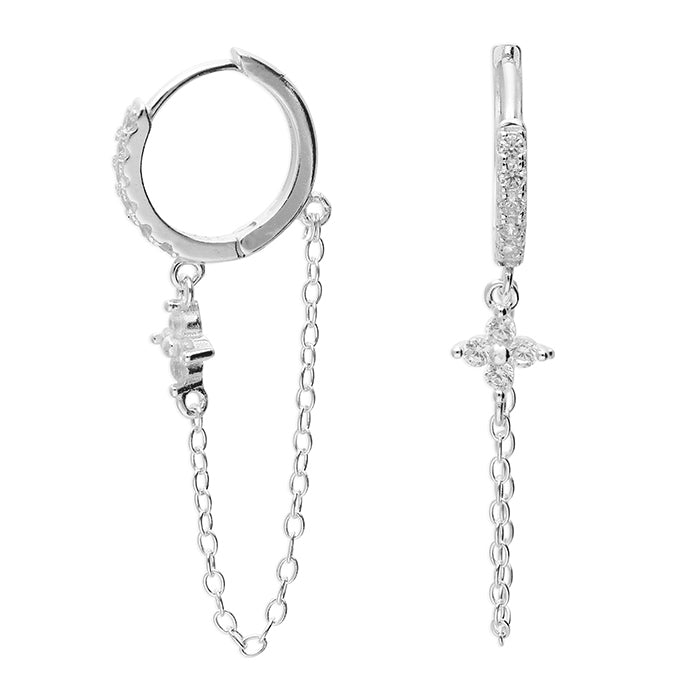 Sterling Silver Chain Drop Hoop Earrings