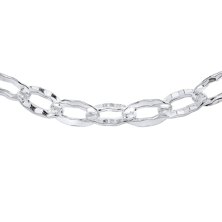 Silver Hammered Oval Link Chain Necklace