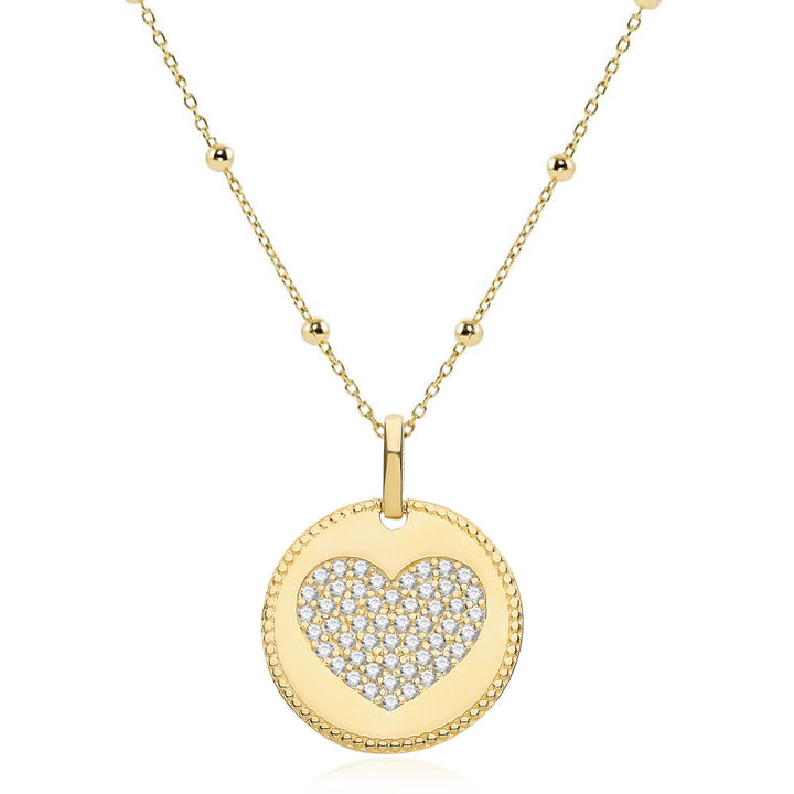 9ct Gold Pave Heart Disc Pendant