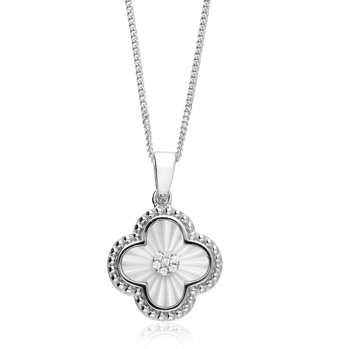 Silver Mother of Pearl Four Leaf Clover Pendant
