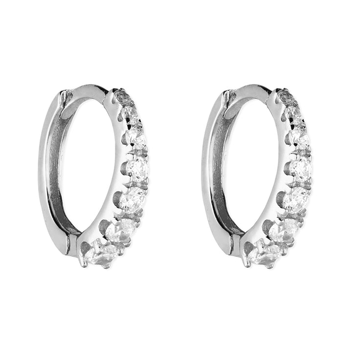 Silver Graduated Cubic Zirconia Hoop Earrings