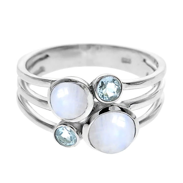 Silver Moonstone & Blue Topaz Bubble Ring