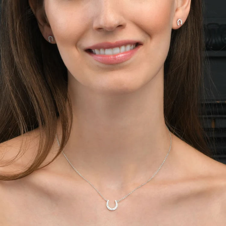 9ct White Gold Diamond Horseshoe Pendant