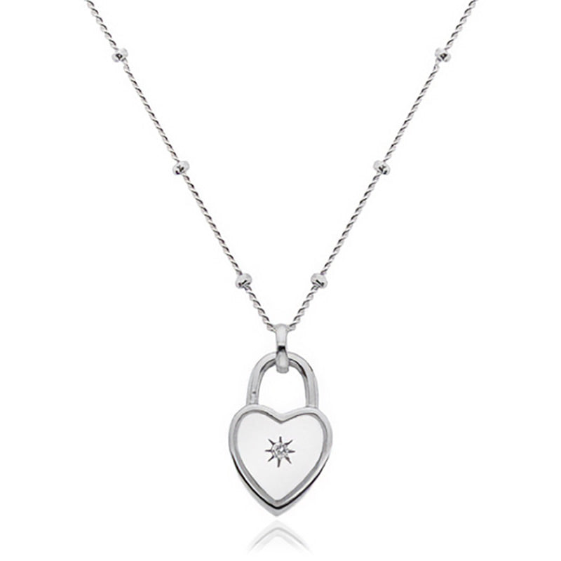 Silver Diamond Heart Padlock Necklace