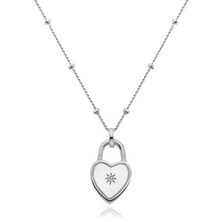 Silver Diamond Heart Padlock Necklace