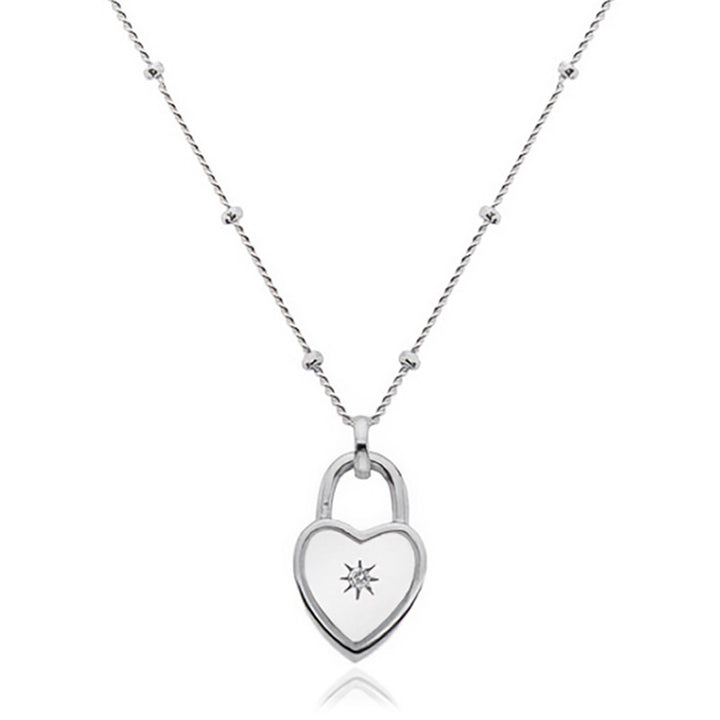 Silver Diamond Heart Padlock Necklace