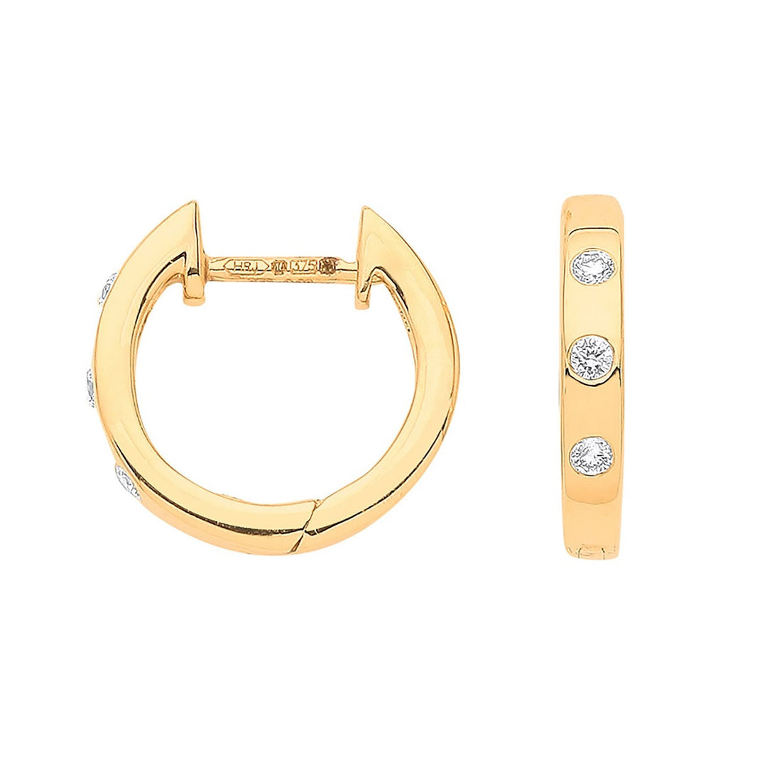 9ct Gold Small Diamond Hoop Earrings