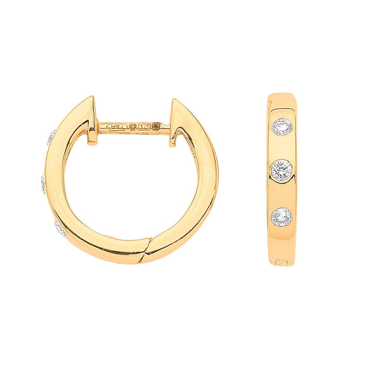 9ct Gold Small Diamond Hoop Earrings