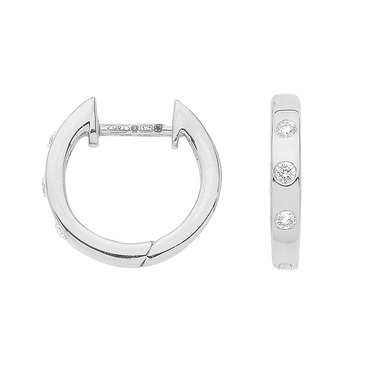 9ct White Gold Small Diamond Hoop Earrings