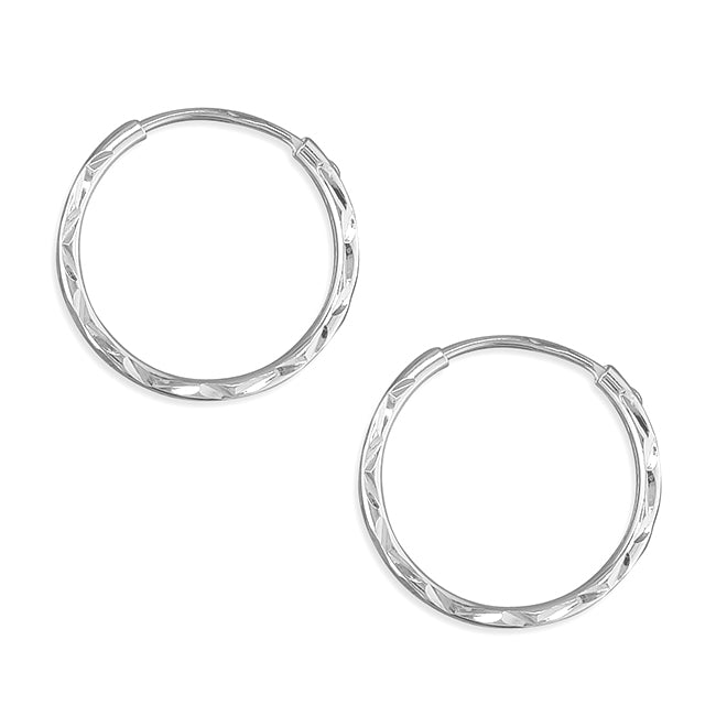Silver Small Diamond-Cut Sleeper Hoop Earrings