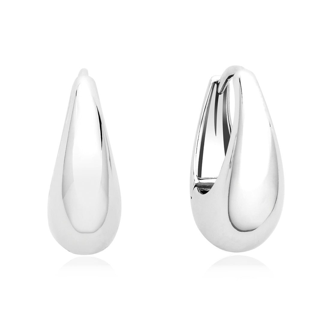 Silver Teardrop Dome Creole Earrings