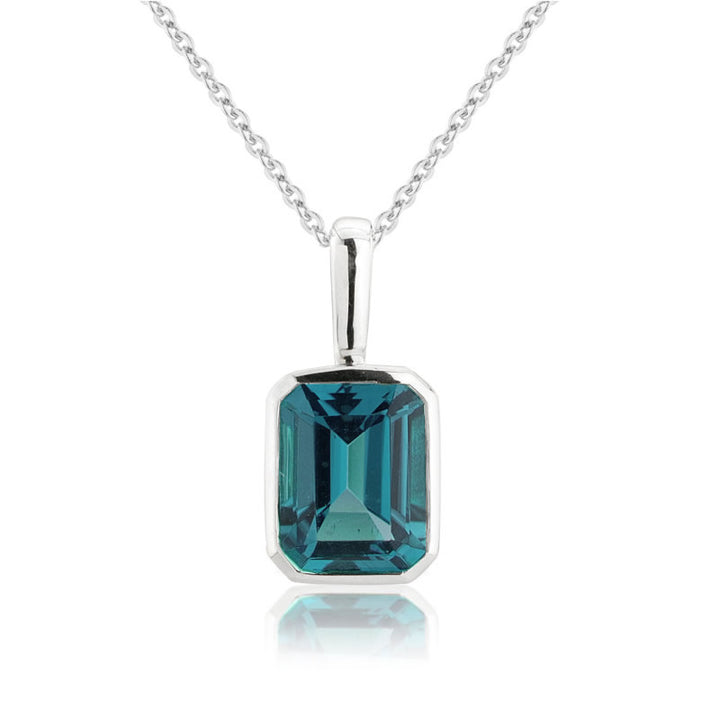 9ct White Gold Octagonal London Blue Topaz Pendant