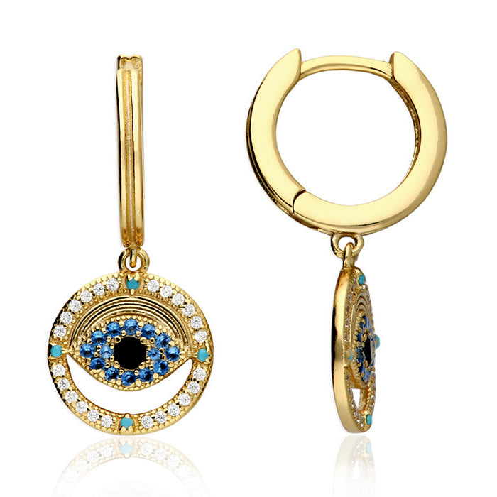 Gold Evil Eye Talisman Hoop Earrings