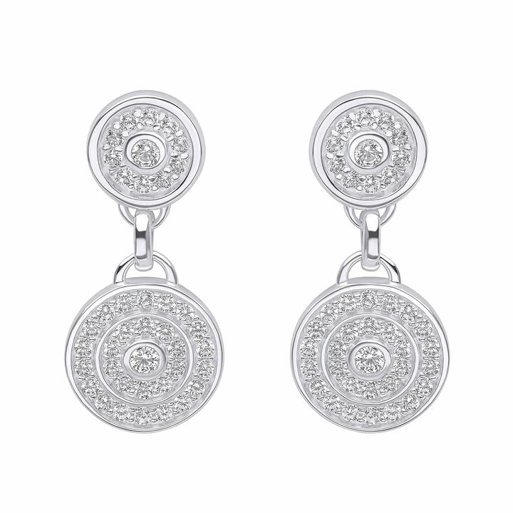 Sterling Silver Pave Circle Drop Earrings