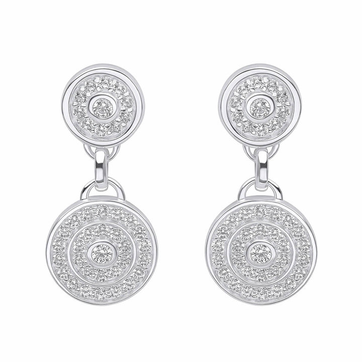 Sterling Silver Pave Circle Drop Earrings