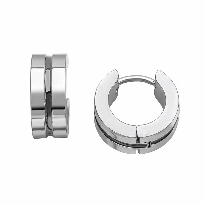 Men's Black Stripe Huggie Hoop Earrings