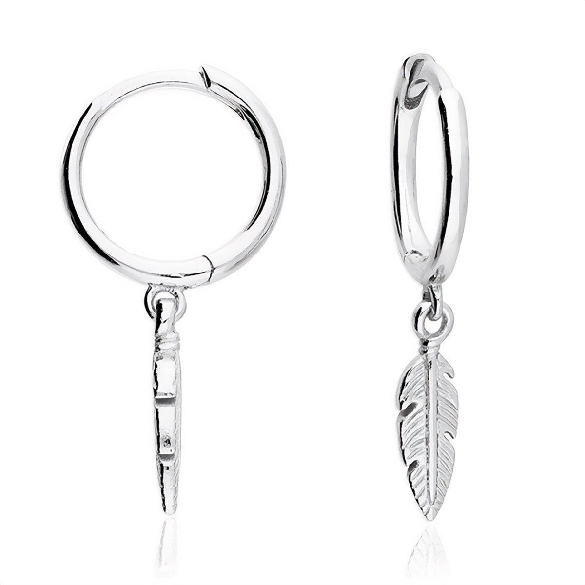 Sterling Silver Feather Charm Hoop Earrings – Bijou Jewellery