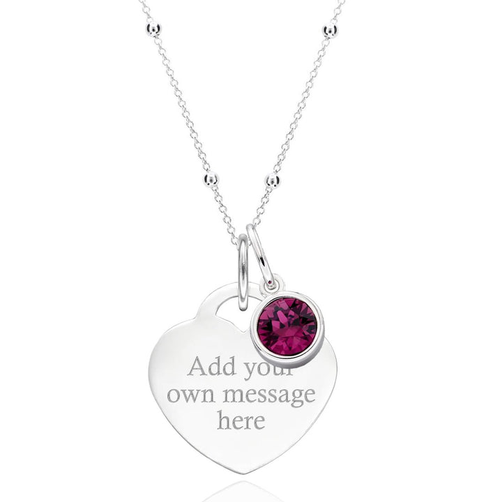 Silver Personalised Heart Birthstone Pendant (February)