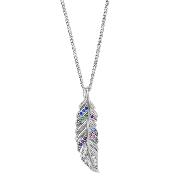 Silver Multi Stone Feather Pendant