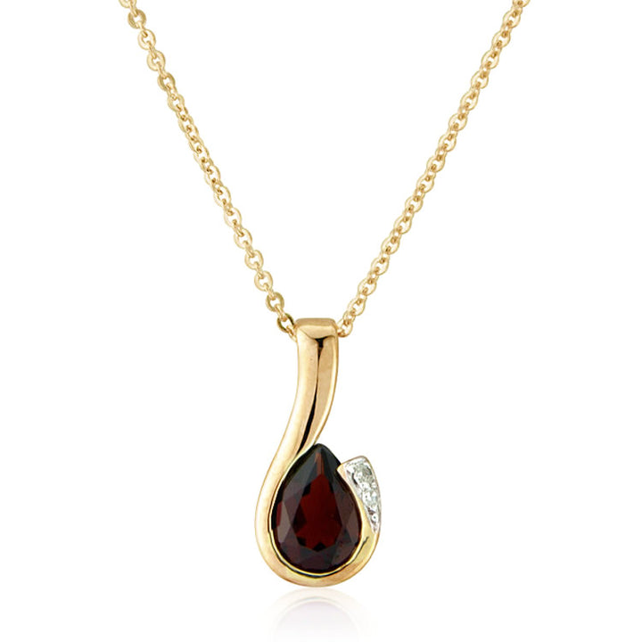 9ct Gold Garnet Diamond Curve Pendant