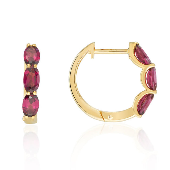 9ct Gold Garnet Huggie Hoop Earrings