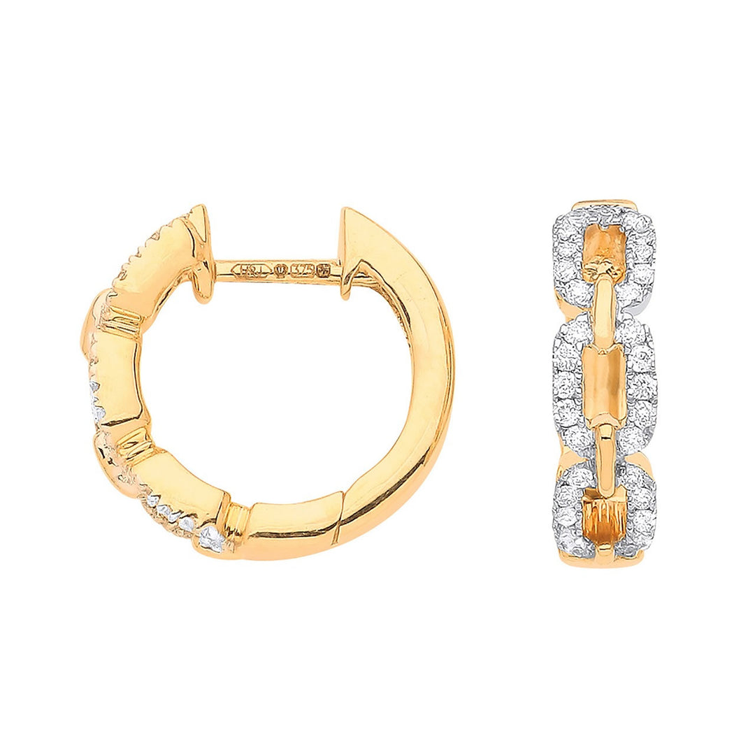 9ct Gold Diamond Chain Link Hoop Earrings