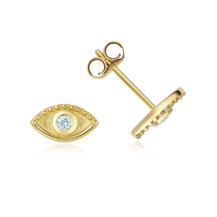 9ct Gold Aquamarine Evil Eye Stud Earrings