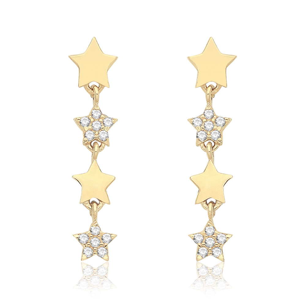 9ct Gold Star Drop Earrings