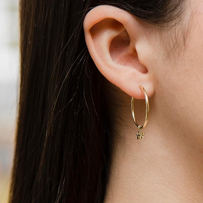 9ct Gold Star Charm Hoop Earrings
