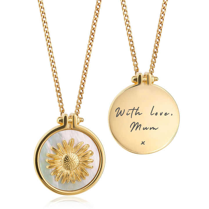 Gold Plated Personalised Mother of Pearl Sunflower Necklace