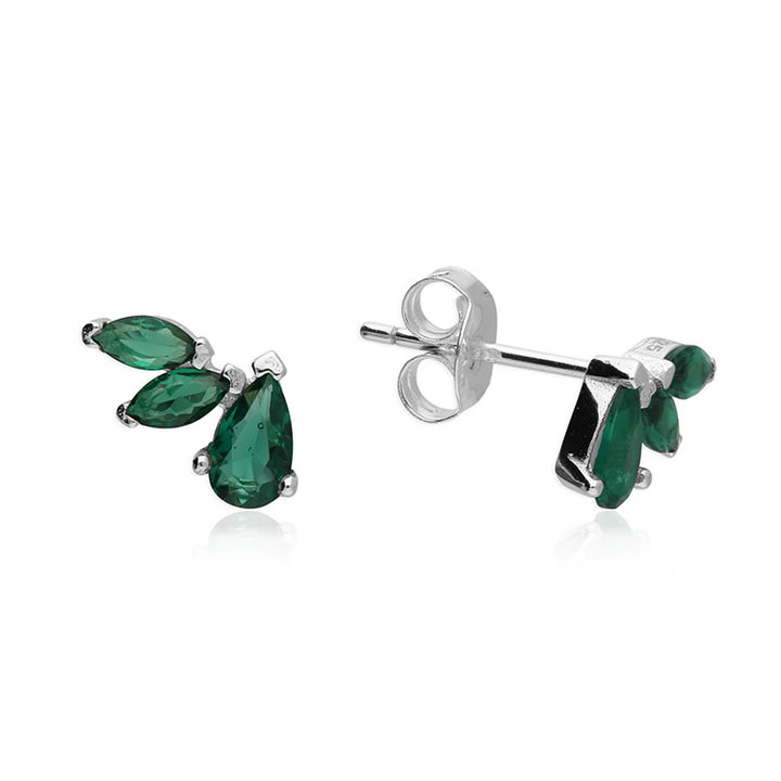 Silver Emerald Green Graduated Stone Stud Earrings