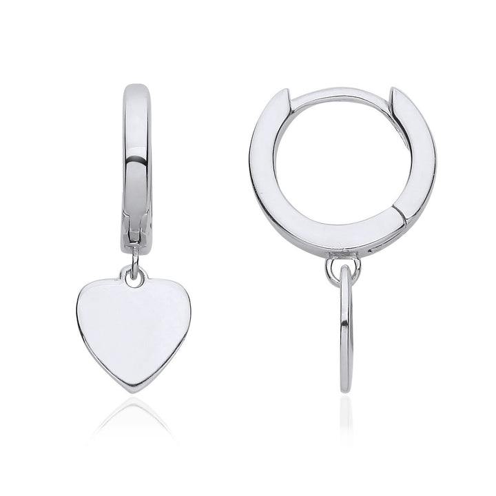 Silver Heart Charm Hoop Earrings