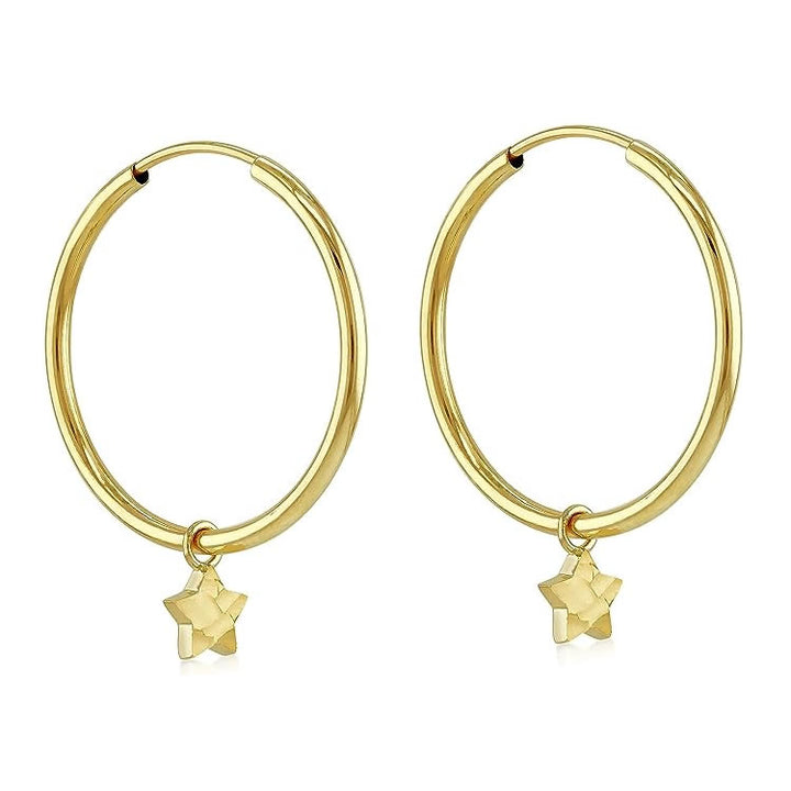 9ct Gold Star Charm Hoop Earrings