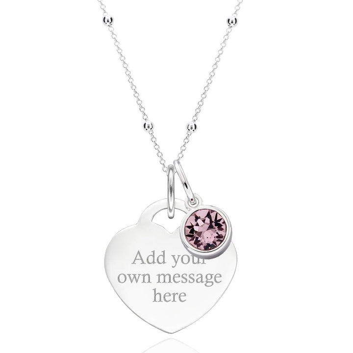 Silver Personalised Heart Birthstone Pendant (June)